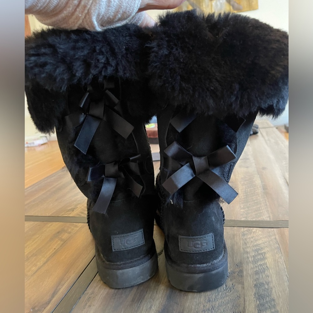 UGG Women's Black Tall Suede Boots with Back Bow Detail - Picture 11 of 14
